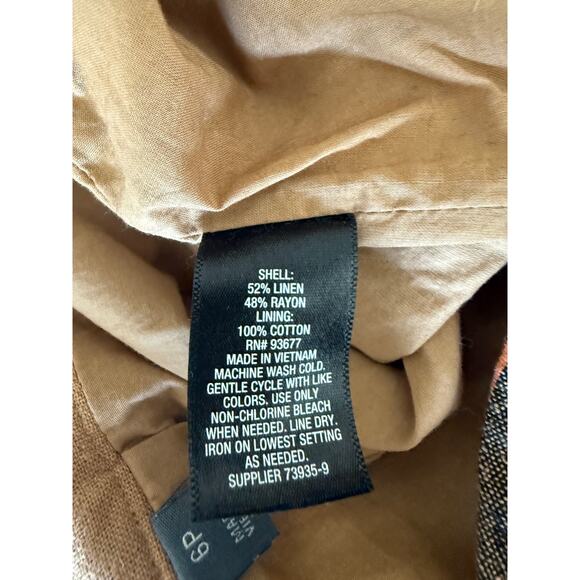 Worthington Linen Blend Wrap Skirt 6P Brown Orange Striped Midi Lined - Picture 9 of 9